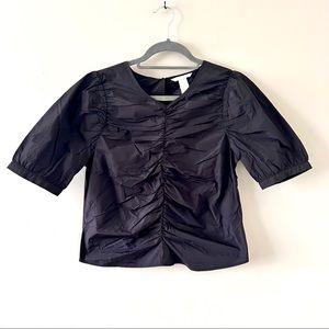 🔥H&M Short Sleeve Crepe Shirt Black Size 8